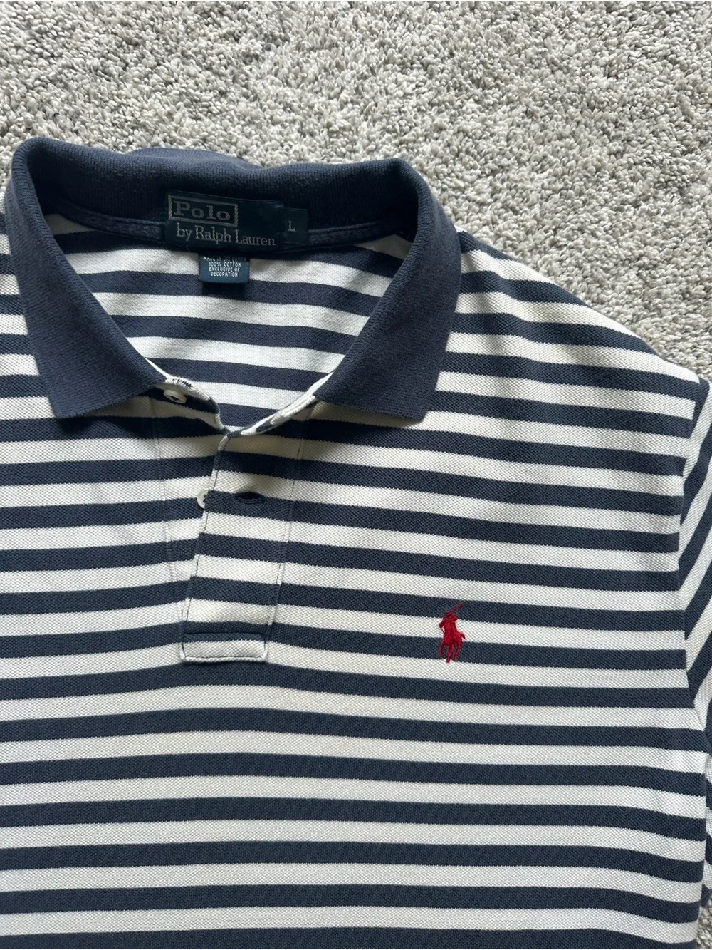 Polo by Ralph Lauren Navy & White Striped Polo with Red Pony Logo